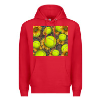 Red tennis ball with sunflower and racket Premium Hoodie - BarkalooDesign