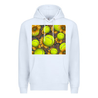 White tennis ball with sunflower and racket Premium Hoodie - BarkalooDesign