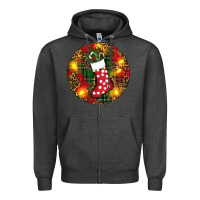 Charcoal Heather Santa Stocking Christmas Zipper Hoodie - RanaPortraitStore