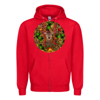 Red Christmas Reindeer Zipper Hoodie - RanaPortraitStore