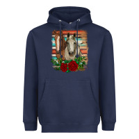 Navy horses with roses Heavyweight Hoodie - RanaPortraitStore