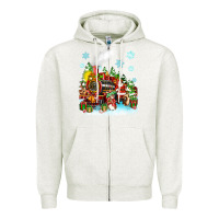 Oatmeal Heather christmas santa and friends train Zipper Hoodie - Zillion Design Studio