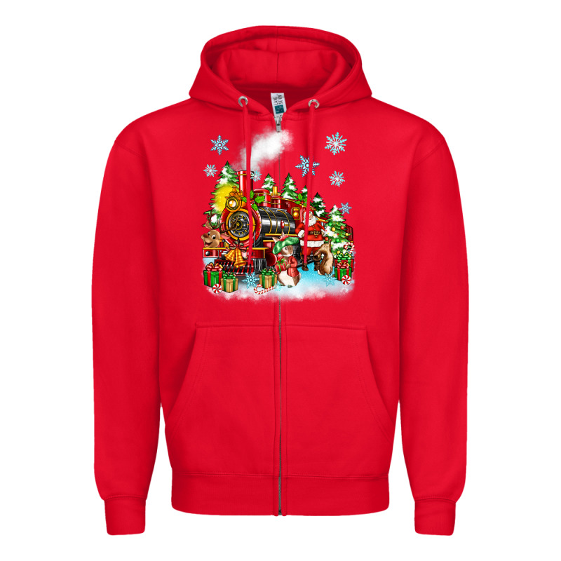 Christmas Santa And Friends Train Zipper Hoodie by Zillion Design Studio | Teevron