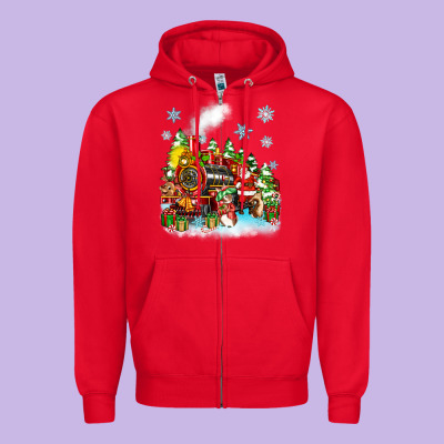 Christmas Santa And Friends Train Zipper Hoodie Designed By Zillion Design Studio