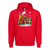 Red christmas santa and friends train Zipper Hoodie - Zillion Design Studio