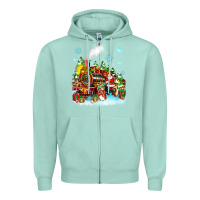 Seafoam christmas santa and friends train Zipper Hoodie - Zillion Design Studio