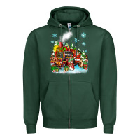 Sports Green christmas santa and friends train Zipper Hoodie - Zillion Design Studio