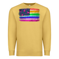 Antique Gold american flag and lgbt flag  background Premium Sweatshirt - HRA Design Shop