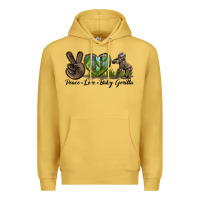 Antique Gold Peace Love Baby Gorilla Premium Hoodie - LillyAllenDesigns