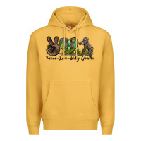 Mustard Peace Love Baby Gorilla Premium Hoodie - LillyAllenDesigns