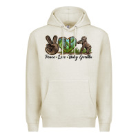 Oatmeal Heather Peace Love Baby Gorilla Premium Hoodie - LillyAllenDesigns