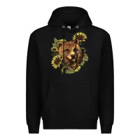 Black bear head sunflowers Premium Hoodie - NancyCooperArtShop