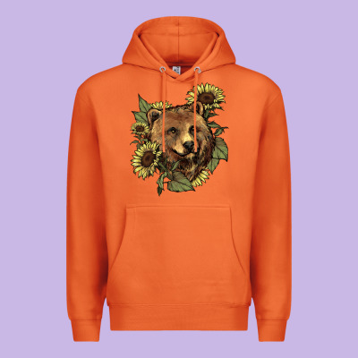Bear Head Sunflowers Premium Hoodie Designed By Nancycooperartshop