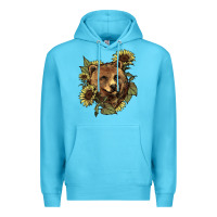 Ocean Blue bear head sunflowers Premium Hoodie - NancyCooperArtShop