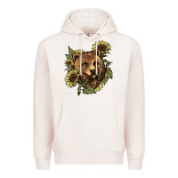 Pale Pink bear head sunflowers Premium Hoodie - NancyCooperArtShop