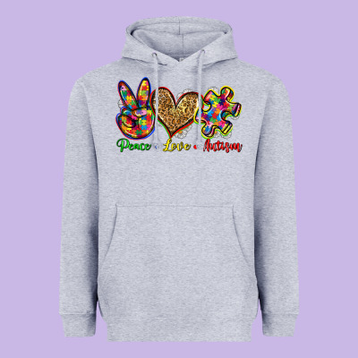 Peace Love Autism Heavyweight Hoodie Designed By Zillion Design Studio