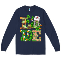 Navy st.patricks nurse love gnomies Long Sleeve Tee - BarkalooDesign