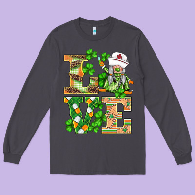 St.patricks Nurse Love Gnomies Long Sleeve Tee Designed By Barkaloodesign