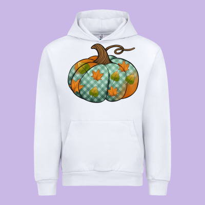 Blue Plaid Autumn Pumpkin Urban Hoodie Designed By Jasminsmagicworld