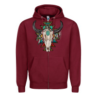 Burgundy western aztec bull skull with gemstone Zipper Hoodie - texasbilliewilder