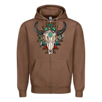 Chestnut western aztec bull skull with gemstone Zipper Hoodie - texasbilliewilder