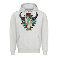 Western Aztec Bull Skull With Gemstone Zipper Hoodie | Teevron