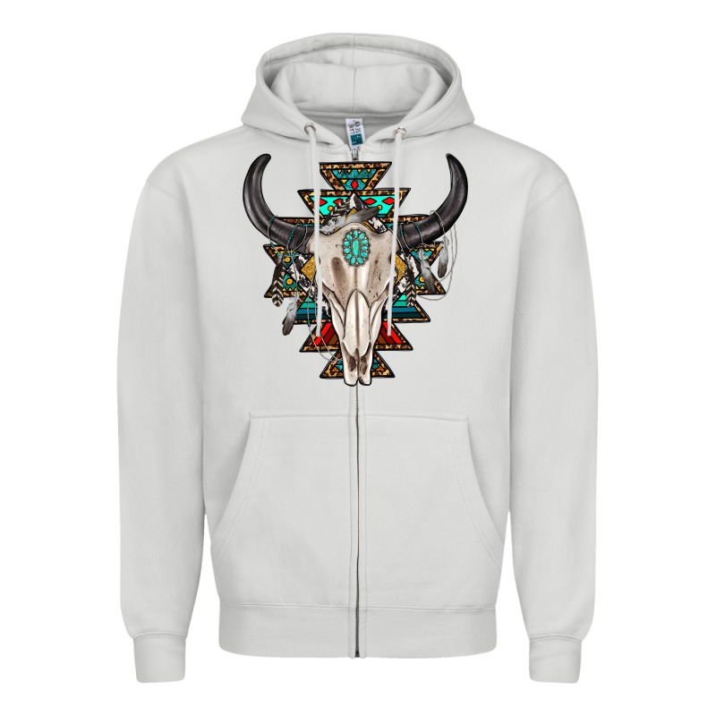 Western Aztec Bull Skull With Gemstone Zipper Hoodie by texasbilliewilder | Teevron