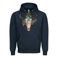 Navy western aztec bull skull with gemstone Zipper Hoodie - texasbilliewilder