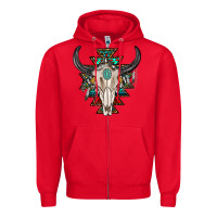 Red western aztec bull skull with gemstone Zipper Hoodie - texasbilliewilder