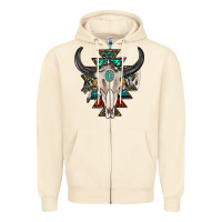 Sandshell western aztec bull skull with gemstone Zipper Hoodie - texasbilliewilder