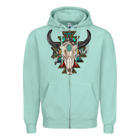 Seafoam western aztec bull skull with gemstone Zipper Hoodie - texasbilliewilder