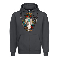 Smoke western aztec bull skull with gemstone Zipper Hoodie - texasbilliewilder