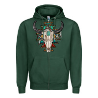 Sports Green western aztec bull skull with gemstone Zipper Hoodie - texasbilliewilder