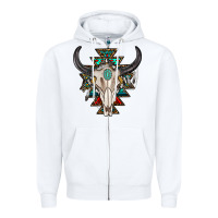 White western aztec bull skull with gemstone Zipper Hoodie - texasbilliewilder
