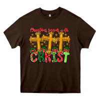 Chocolate Brown christmas begins with christ Heavy Core Tee - CowhideDigitalArt