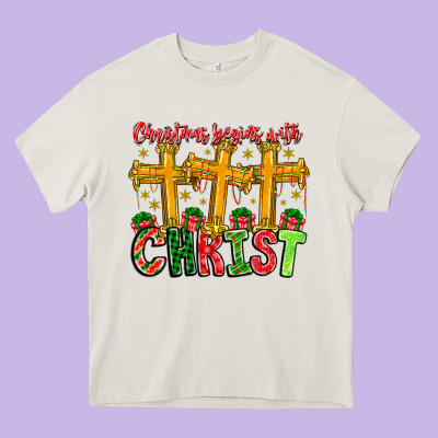 Christmas Begins With Christ Heavy Core Tee Designed By Cowhidedigitalart