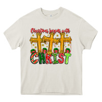 Cream christmas begins with christ Heavy Core Tee - CowhideDigitalArt