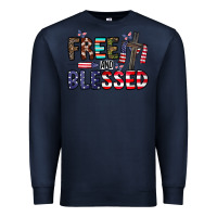 Navy free and blessed Premium Sweatshirt - CowhideDigitalArt