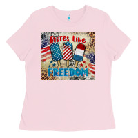 Bubblegum Pink tastes like freedom 4th of july Ladies Tee - BarkalooDesign