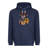 Navy sunflower aztec ribbon goat Heavyweight Hoodie - RanaPortraitStore