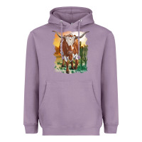 Lavender longhorn cow with desert background Heavyweight Hoodie - RanaPortraitStore