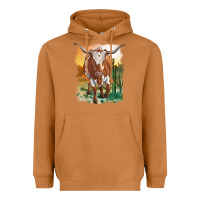 Meerkat longhorn cow with desert background Heavyweight Hoodie - RanaPortraitStore