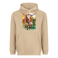 Mushroom longhorn cow with desert background Heavyweight Hoodie - RanaPortraitStore