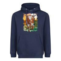 Navy longhorn cow with desert background Heavyweight Hoodie - RanaPortraitStore