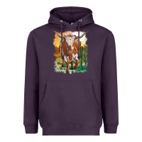 Plum longhorn cow with desert background Heavyweight Hoodie - RanaPortraitStore
