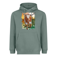 Sage longhorn cow with desert background Heavyweight Hoodie - RanaPortraitStore