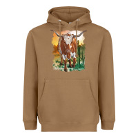 Toasted Coconut longhorn cow with desert background Heavyweight Hoodie - RanaPortraitStore