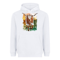 White longhorn cow with desert background Heavyweight Hoodie - RanaPortraitStore