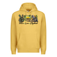 Antique Gold Peace Love Elephant Premium Hoodie - LillyAllenDesigns