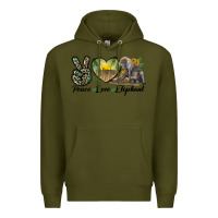 Army Green Peace Love Elephant Premium Hoodie - LillyAllenDesigns
